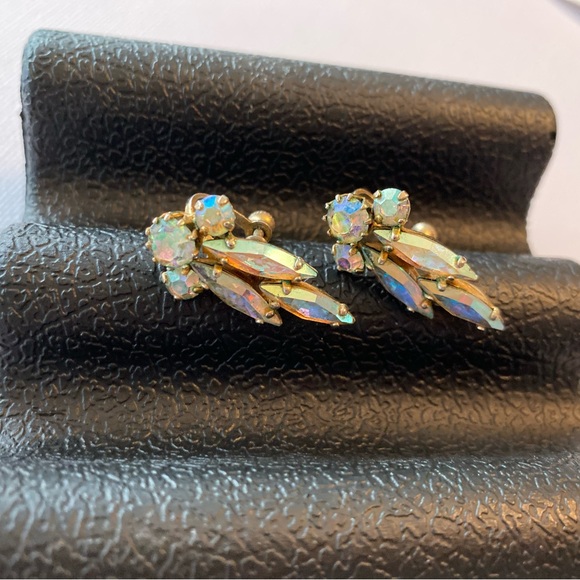 Vintage Aurora Borealis Rhinestone Earrings - Picture 2 of 4